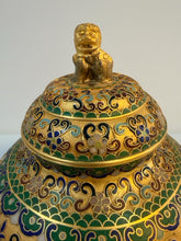 Load image into Gallery viewer, Cloisonne Lidded Ginger Jar with Lion Finial
