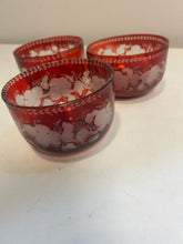 Load image into Gallery viewer, Three Bohemian Ruby Red Cut Glass Finger Bowls
