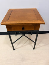 Load image into Gallery viewer, Wood Game Table on Metal Legs with Chess &amp; Checkers Pieces from Pottery Barn
