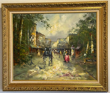 Load image into Gallery viewer, Gold Framed Oil of Victorian Street Scene by Walter Blesh, signed
