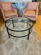 Load image into Gallery viewer, Two Tiered Black Iron Framed Glass Coffee Table
