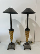 Load image into Gallery viewer, Pair of Metal Twisted Wood Lamps from Maitland -Smith
