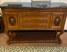 Load image into Gallery viewer, Marble Top, Three Drawer, Two Door Buffet with Lions Head Handles
