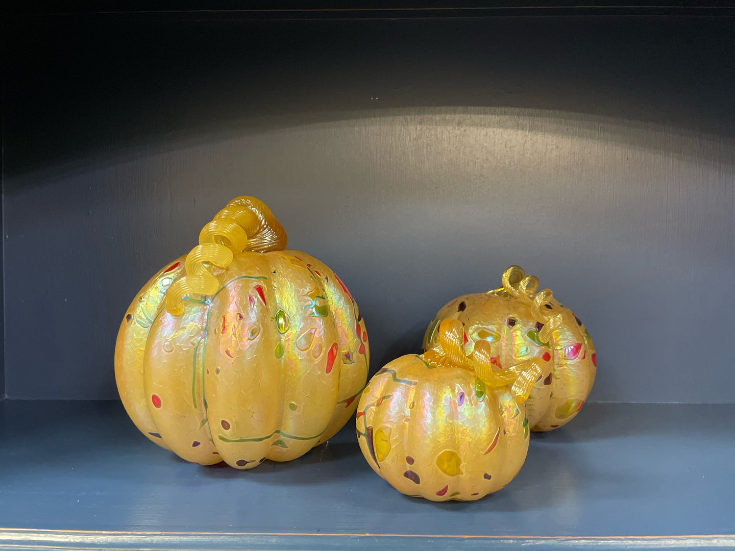 Set of 3 Champaign Colored Hand Crafted Pumpkins from Glass Eye Studio