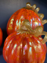 Load image into Gallery viewer, Set of 3 Orange Hand Crafted Pumpkins from Glass Eye Studio
