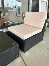 Load image into Gallery viewer, NEW Pair of Woven  Outdoor Chairs with Light Tan  Cushions &amp; Glass Top  Coffee Table
