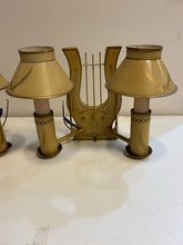 Load image into Gallery viewer, Pair of Vintage Lyre Shaped Metal Sconces

