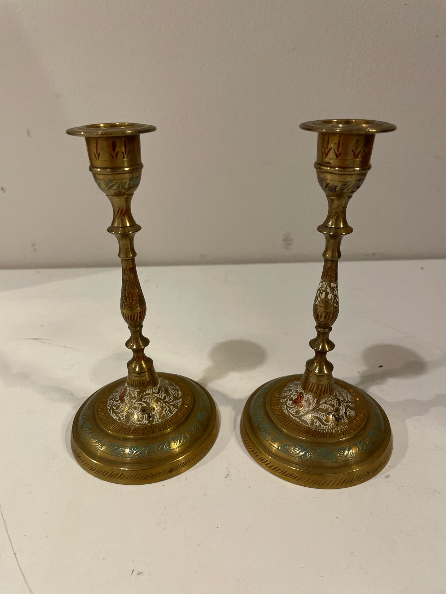 Pair of Colorful Brass Candleholders