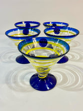 Load image into Gallery viewer, Six Blue &amp; Yellow Glass Royal Caribbean Martini Glasses from  Kosta Boda
