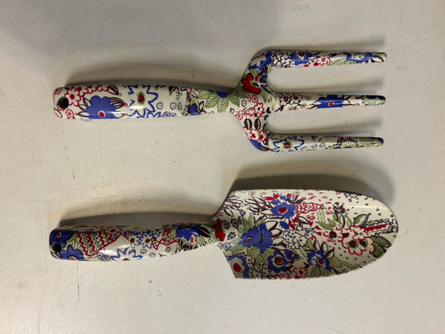 Ceramic Floral Garden Shovel & Fork