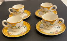 Load image into Gallery viewer, Set of Four Hand Painted Espresso Cups &amp; Saucers from Nazari, made in Portugal

