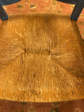Load image into Gallery viewer, Two Blue Painted Rush Seat Arm Chairs
