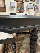 Load image into Gallery viewer, Black Painted Dining Room Table, 4 Upholstered Side Chairs &amp; Two Wood Framed Head Chairs with Three 11&quot; Leaves
