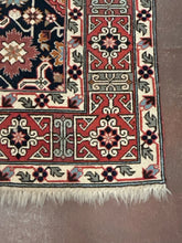 Load image into Gallery viewer, Handmade Red, Navy &amp; Cream Wool Area Rug from Bloomingdales
