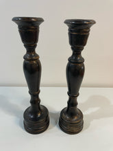 Load image into Gallery viewer, Pair of Dark Expresso Brown Wood Candleholders
