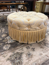 Load image into Gallery viewer, Damask Tufted Ottoman with Box Pleat Skirt &amp; Fringe Detailing

