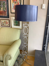 Load image into Gallery viewer, Textured Silver Floor Lamp with Blue Shade
