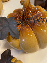 Load image into Gallery viewer, Set of 3 Mustard Colored  Ceramic Pumpkins

