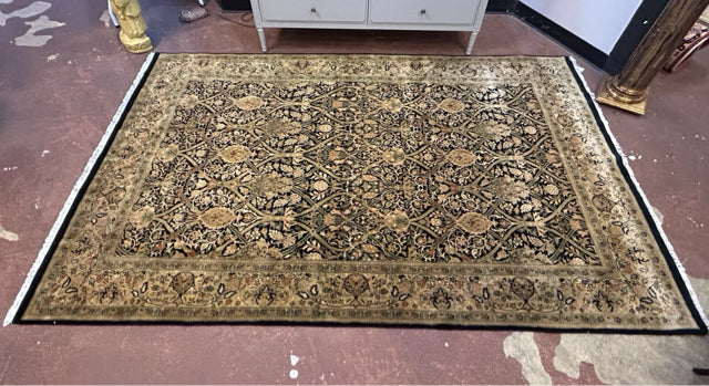 100% Wool Black, Tan & Green Area Rug