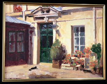 Load image into Gallery viewer, Framed Canvas Reproduction of Vintage Painting with Green Door
