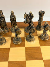 Load image into Gallery viewer, Pewter Medieval Chess Pieces with Chess Board from WE Games
