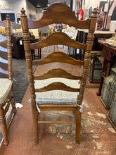 Load image into Gallery viewer, Dining Table &amp; 6 Ladder Back Chairs with  Rush Seats &amp; Cushions (2 arm, 4 side), Three Leaves &amp; Pads

