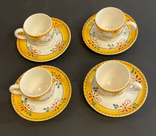 Load image into Gallery viewer, Set of Four Hand Painted Espresso Cups &amp; Saucers from Nazari, made in Portugal
