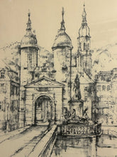 Load image into Gallery viewer, Framed Etching of the Old Bridge Gate in Heidelberg, Germany, signed
