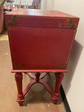 Load image into Gallery viewer, Vintage Red  Chest with Gold Scrolled  Detailing
