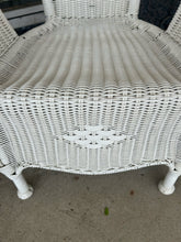 Load image into Gallery viewer, Pair of Faux White Wicker Chairs &amp; Round End Table from Hampton Bay
