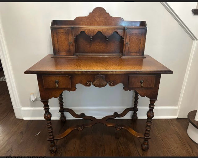 Louis XIII Style Oak Barley Secretary with Twisted Legs