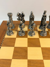 Load image into Gallery viewer, Pewter Medieval Chess Pieces with Chess Board from WE Games

