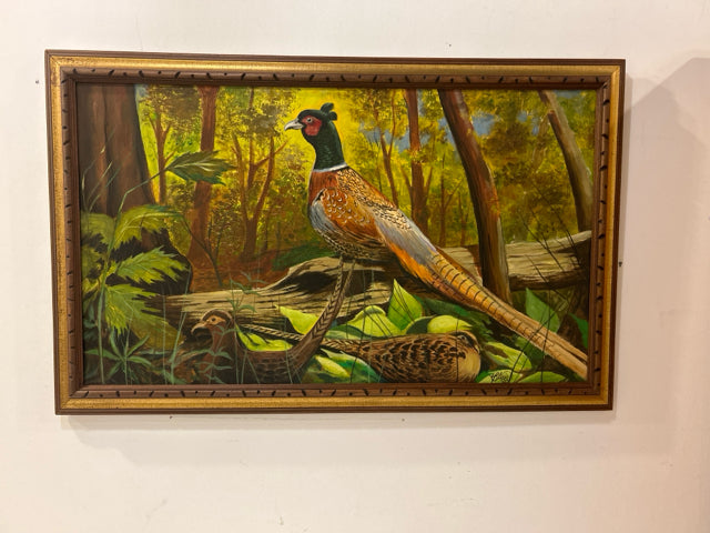 Vintage Artist store Signed Ferdinand Meadow Pheasant Bird Nature Oil Painting