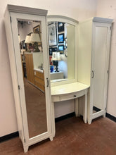 Load image into Gallery viewer, White Hampton Vanity  Desk &amp; Mirror, Two Mirrored Towers with  Interior Drawers and Shelves from Pottery Barn
