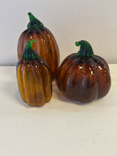 Load image into Gallery viewer, Set of Three  Brown Crackled Glass Pumpkins

