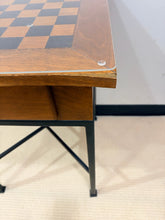 Load image into Gallery viewer, Wood Game Table on Metal Legs with Chess &amp; Checkers Pieces from Pottery Barn
