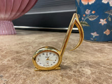 Load image into Gallery viewer, Musical Note Quartz Gold Tone Desk Clock from Xanadu

