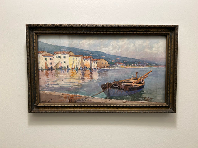 Original Watercolor of Canal and Rowboat