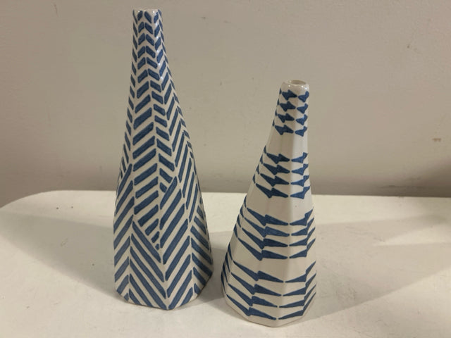 Pair of Blue & White ZigZag Vases from West Elm