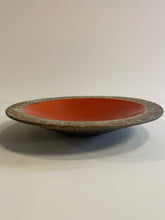 Load image into Gallery viewer, Shallow Pottery Bowl with Orange Glazed Center &amp; Textured Rim
