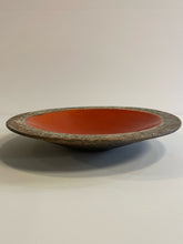 Load image into Gallery viewer, Shallow Pottery Bowl with Orange Glazed Center &amp; Textured Rim

