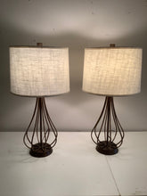 Load image into Gallery viewer, Pair of Bronze Table Lamps with Cream Shades
