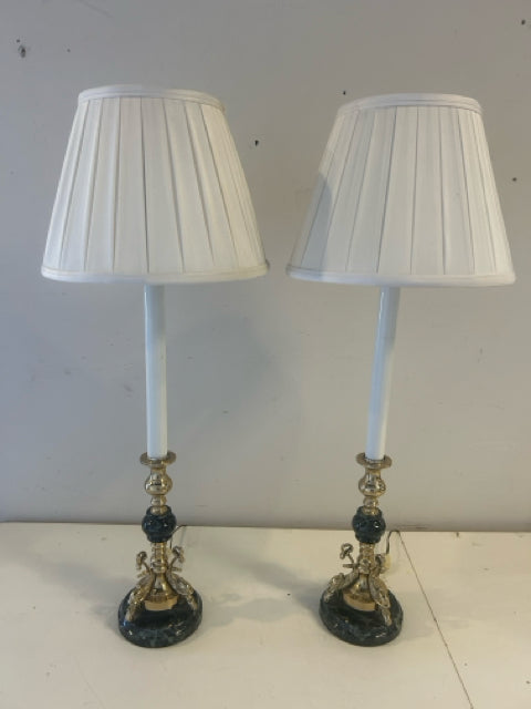 Pair of Marble Base & Brass Buffet Lamps