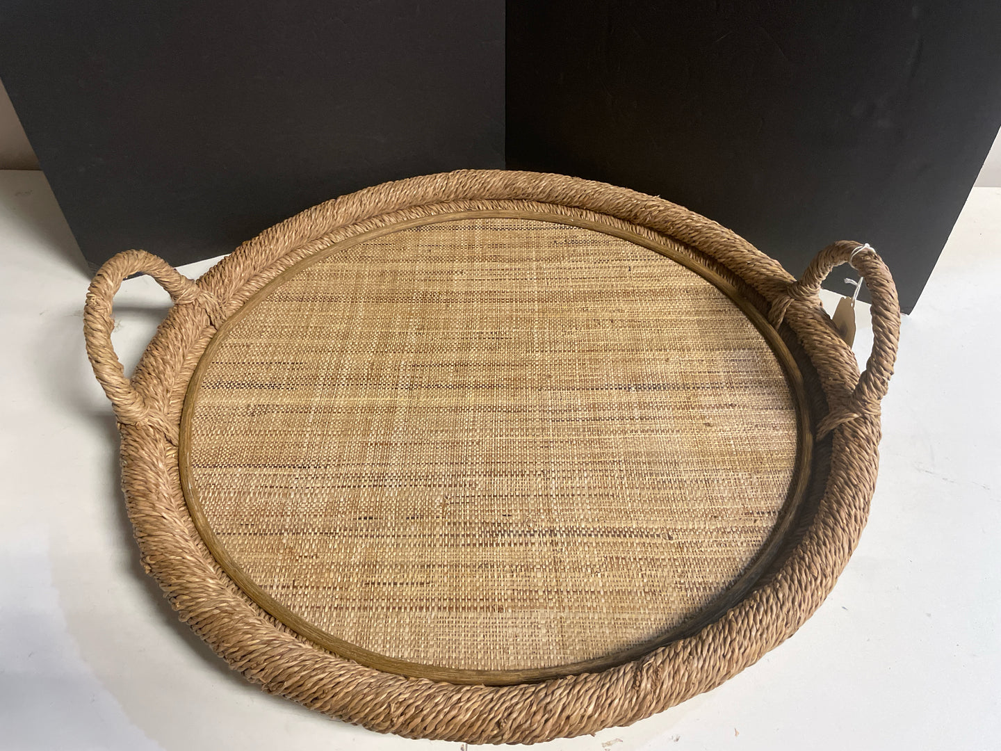 Large Round Woven Tray with Handles