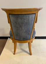 Load image into Gallery viewer, Pair of Vintage Biedermeier Style Maple Arm Chairs with Blue Upholstery
