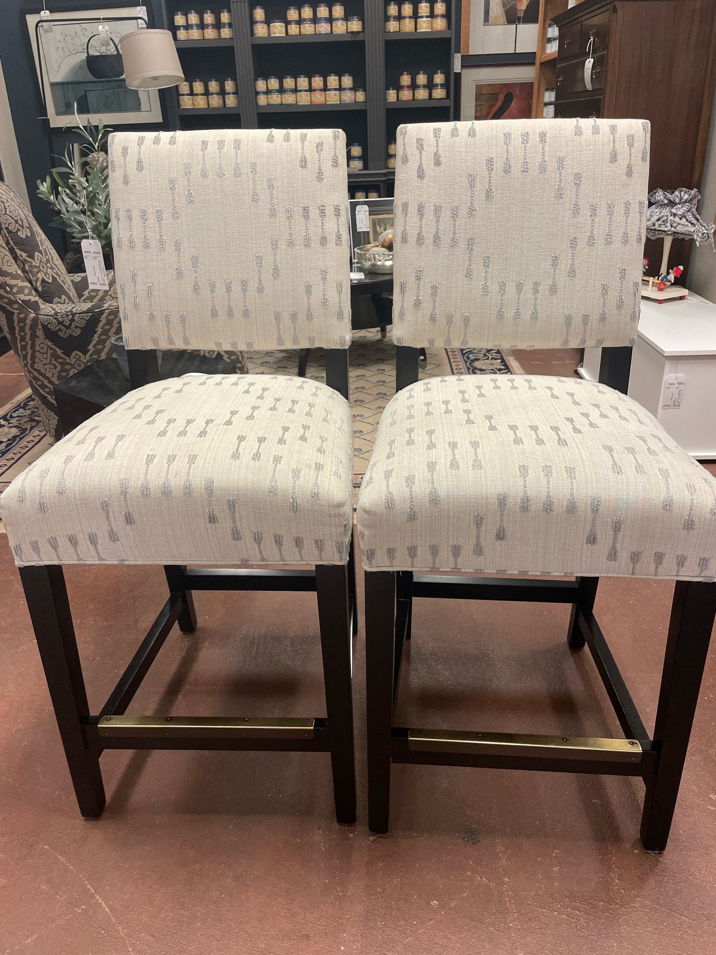 Pair of Cream & Grey Upholstered Bar Stools from Arhaus