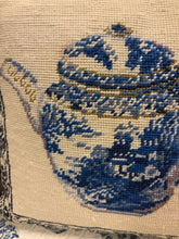 Load image into Gallery viewer, Needlepoint Pillow with Velvet Back, Chinoiserie Teapot
