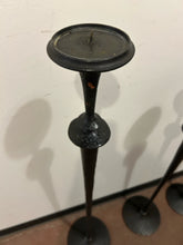 Load image into Gallery viewer, Set of 3 Hammered Black Wrought Iron Floor Candleholders from Pottery Barn
