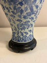 Load image into Gallery viewer, Blue &amp; White Ceramic Lamp with  Blue Trimmed Shade
