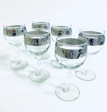 Load image into Gallery viewer, Six Vintage MCM Tyrol Silver Rimmed Wine Glasses from Culver, Ltd., signed
